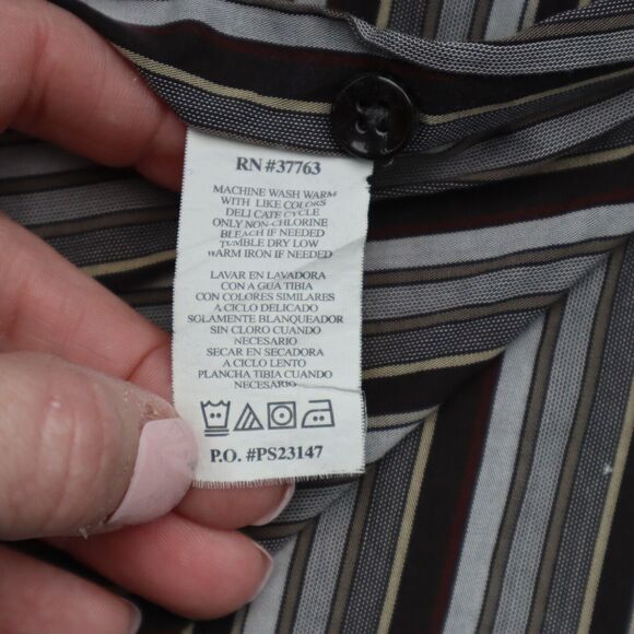 Perry Ellis Shirt Mens L Black Long Sleeve Striped Collared Casual Button Up - Picture 8 of 16